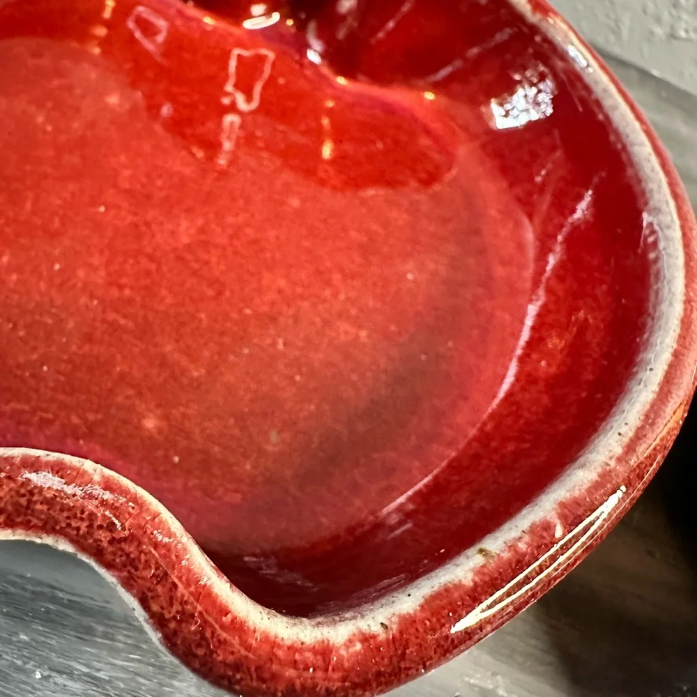 Vintage 1998 PBP red Stoneware individual apple shaped bakers set of 2 signed